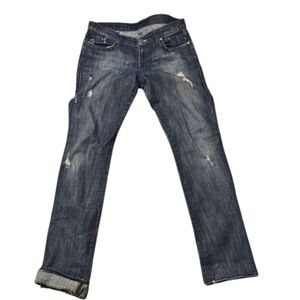 Rock & Republic Women's Straight Leg Jeans - Distressed Dark Blue